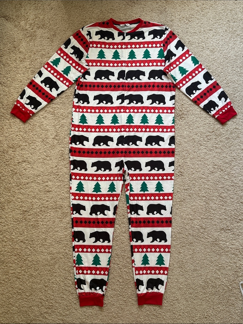 PatPat Red White Black Green Bear & Tree Holiday One-Piece Pajama